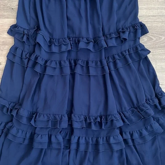 Lulus Lavish Perfection Ruffle Tiered Maxi Dress XS Navy Blue Chiffon Formal - Picture 7 of 11